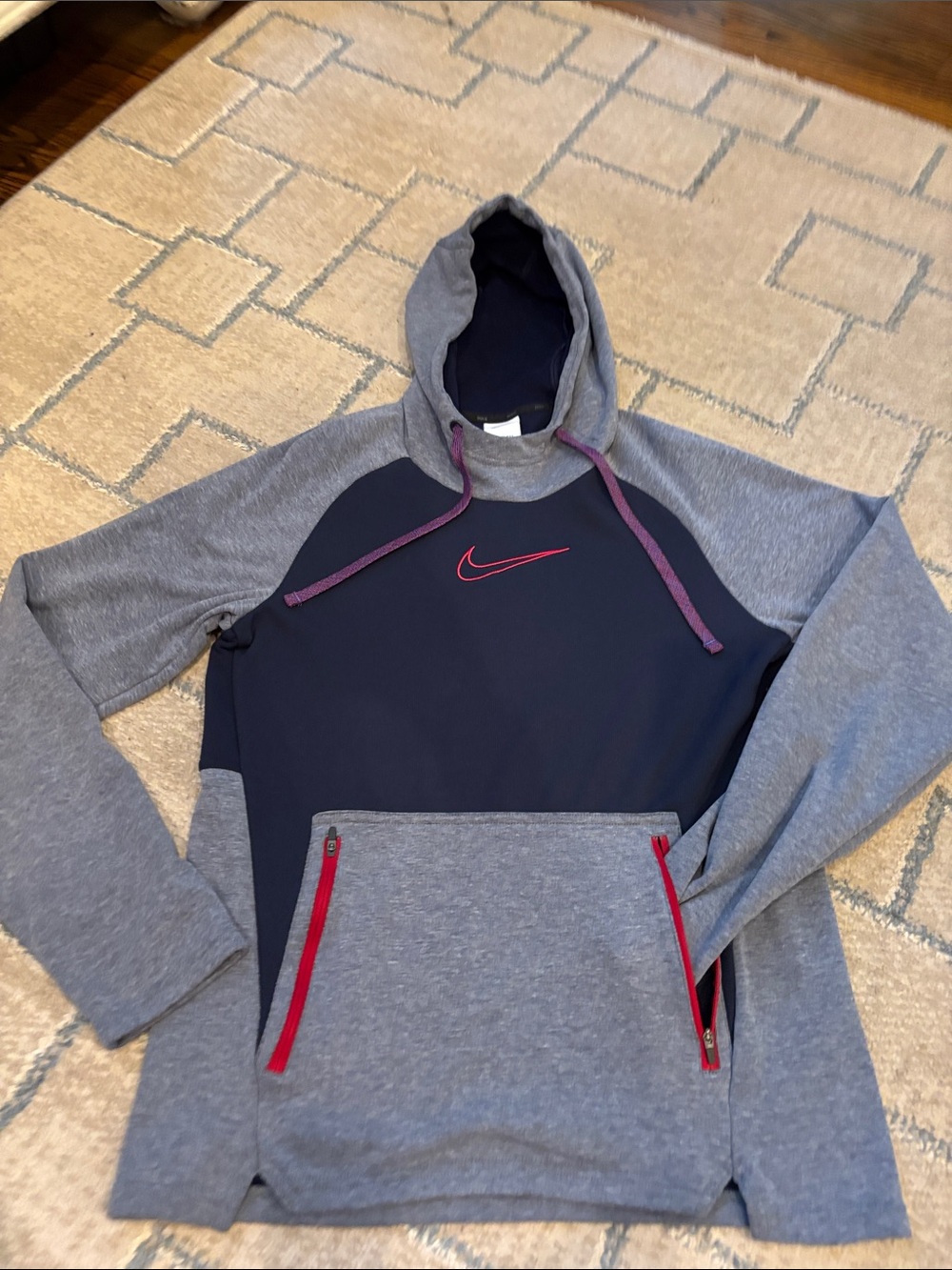 Nike Navy & Blue heathered Pullover Hoodie with Pink & Red Accents